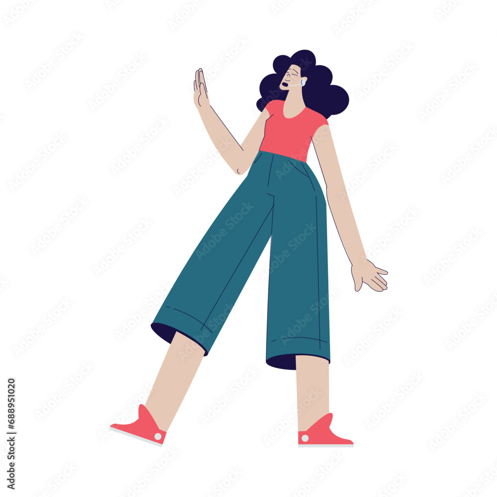 Cinema with Woman Character Stand with Headset Engaged in Movie Shooting Vector Illustration