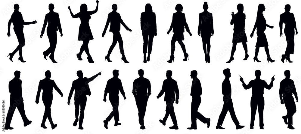 Set of business people silhouette, man and woman team, isolated on white background Set of business people silhouette, man and woman team, isolated on white background
