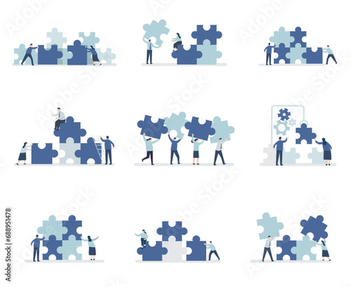 esign illustration set of business people with puzzle	
