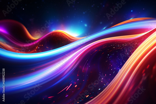 Abstract Neon Wave Background created with Generative AI