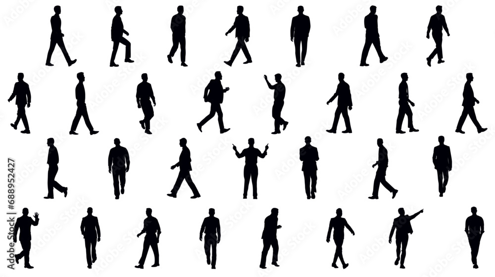 Set of business people silhouette, collection of men silhouette isolated on white background