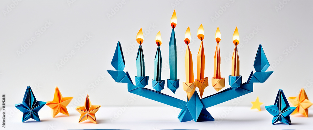 Hanukkah, origami decor, candles, and star of David Hanukkah, origami decor, candles, and star of David