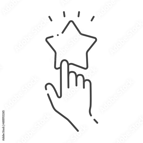 星を押しているシンプルな人の手の線アイコン - 評価･レビューや格付けのイメージ素材

