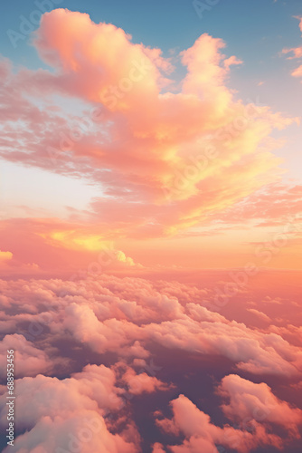 Beautiful vertical background photography of clouds in the sky, rich orange colour grade, middle parting of the clouds to reveal the sky photo