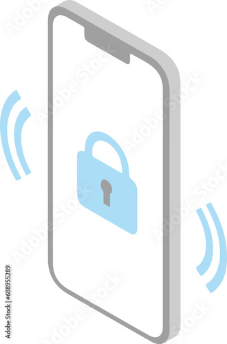 安全にロックされたスマートフォンのアイソメトリックイラスト1