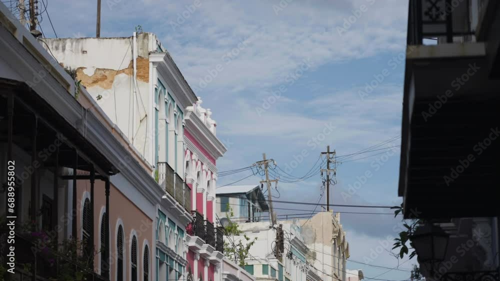 Slow motion tilting shot revealing the San Juan highstreet during the day Slow motion tilting shot revealing the San Juan highstreet during the day