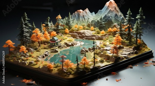 Summertrek Explorer: 3D Illustrations of Outdoor Enthusiasts Using Mobile Apps for Summer Adventures