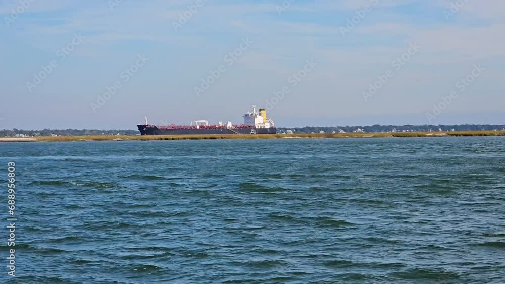 Tanker ship slowly moving thru a Cooper River, Charleston south carolina Tanker ship slowly moving thru a Cooper River, Charleston south carolina