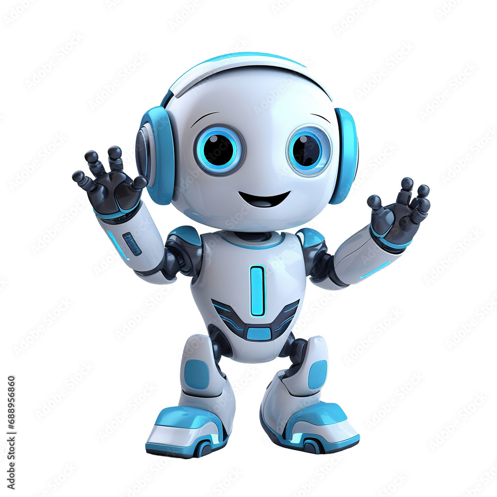 A Cute White Robot Greeting with Raised Hands - PNG on Transparent Background A Cute White Robot Greeting with Raised Hands - PNG on Transparent Background