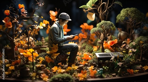 SpringFloral Tech Odyssey: 3D Illustrations of Gardening Aficionados Embracing Smart Tools for Spring Blooms