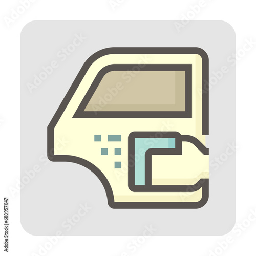 Car polish vector icon consist of hand, trowel and scratch damage on car door panel. May called buffing, rubbing, cleaning, waxing or detailing. Service for remove scratch, paint repair. 48x48 pixel.
