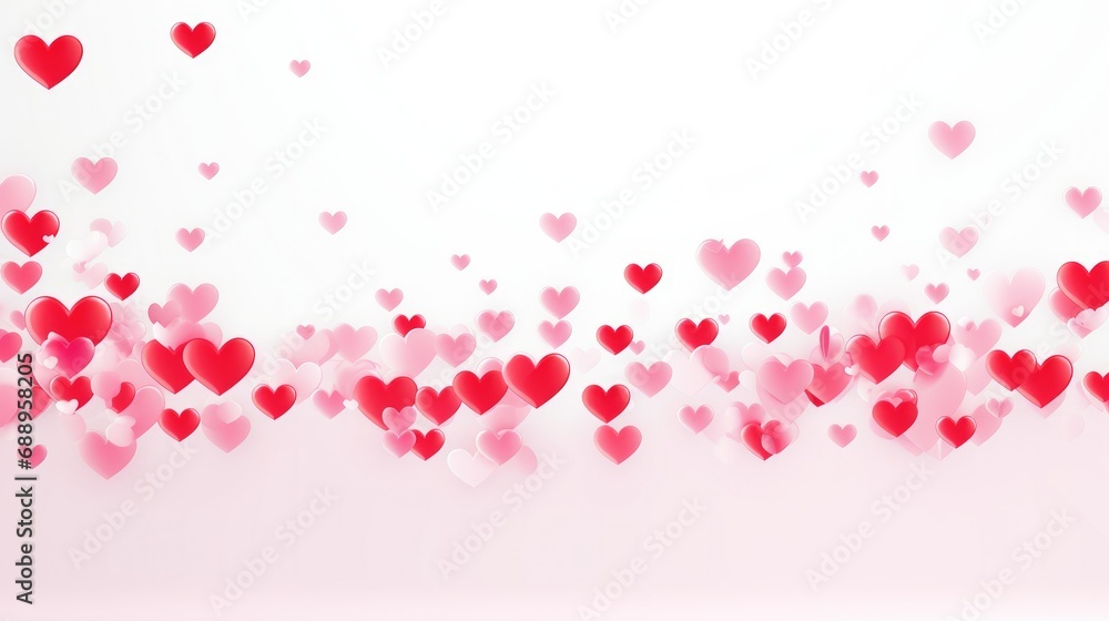 Hearts floating on pink background for Valentine's Day greeting card. Love and romance.