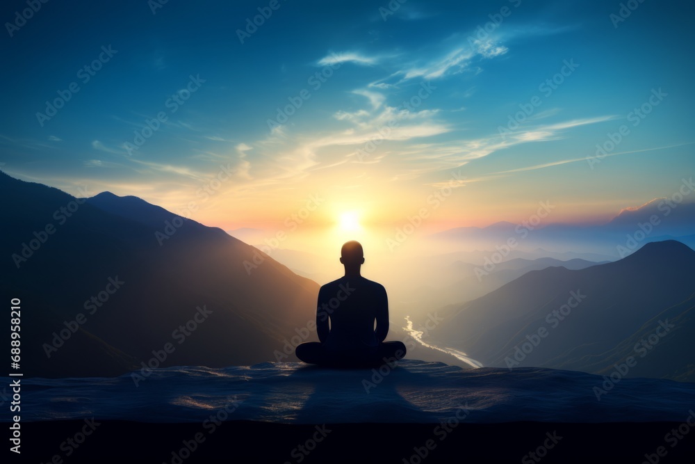 silhouette of a person sitting on a mountain top