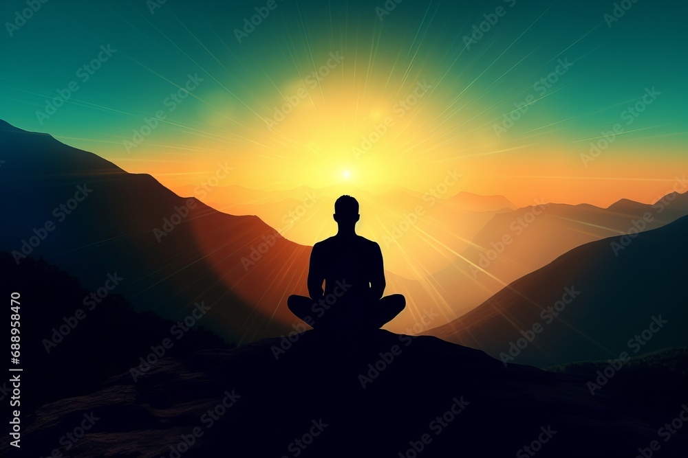 silhouette of a person meditating on the sunset