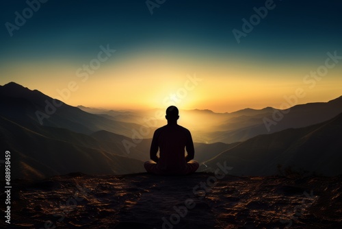 silhouette of a person sitting on a mountain top