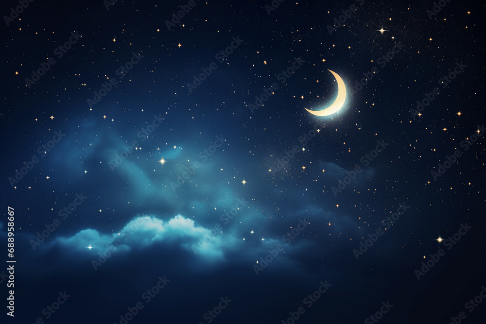 Naklejka premium Moon and stars, crescent moon, starry night sky, Ramadan