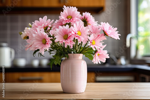 Wallpaper Mural Beautiful rose flowers in vase on table in kitchen Torontodigital.ca