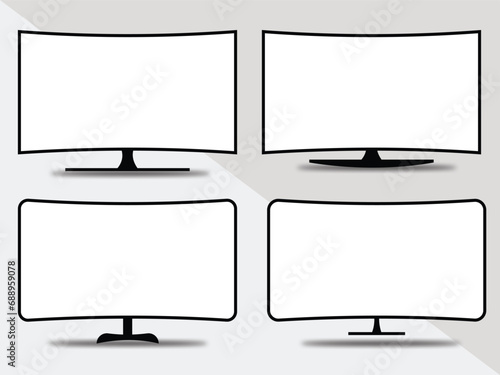 4K TV flat screen, plasma, realistic illustration, White blank monitor mockup. wide flatscreen monitor . photo