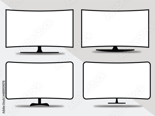 4K TV flat screen, plasma, realistic illustration, White blank monitor mockup. wide flatscreen monitor .