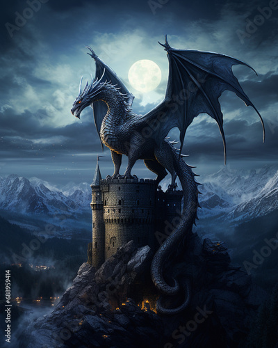 Gorgeous fantasy dragon in dragon land