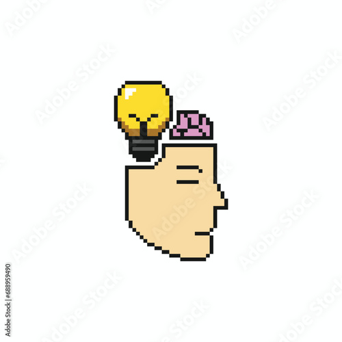 this is idea icon in pixel art with simple color and white background ,this item good for presentations,stickers, icons, t shirt design,game asset,logo and your project.
