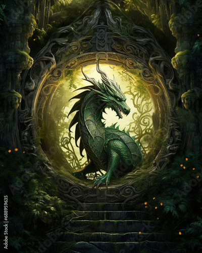 Gorgeous fantasy dragon in dragon land