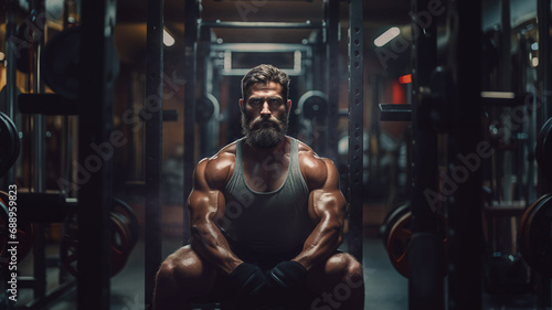 Cinematic portrait of bodybuilder in gym