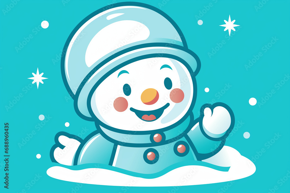 Naklejka premium snowman on a clean background, minimalism, children's drawing