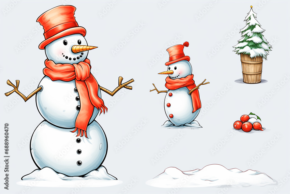 Obraz premium snowman on a clean background, minimalism, children's drawing