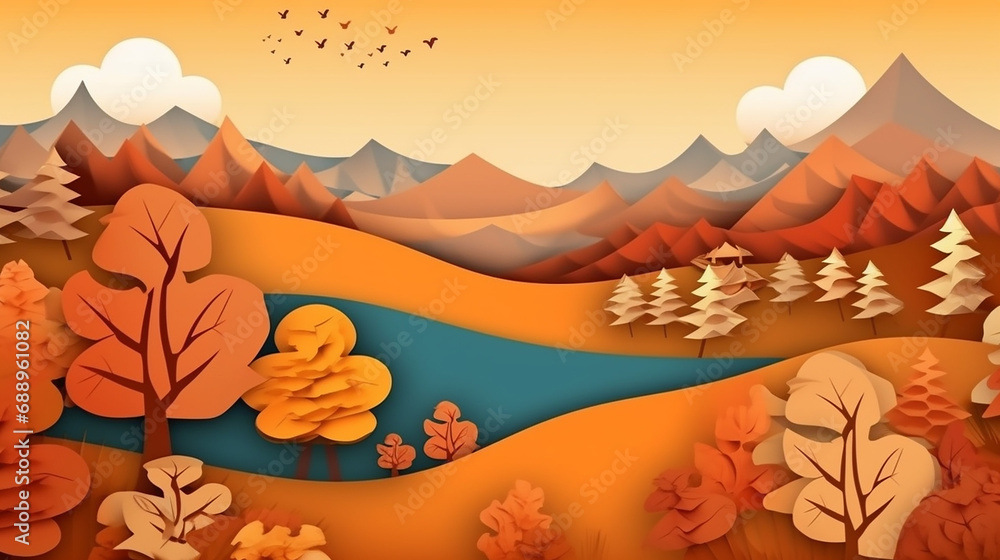 Autumn nature scenery of countryside on top view map . Generative AI