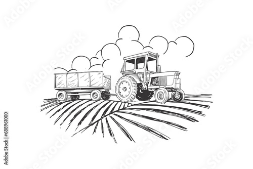Vector illustration of truck on a farm in vintage style