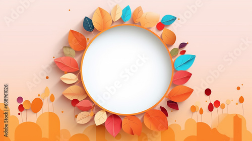 Autumn circle frame decorated with colorful leaves . Generative AI