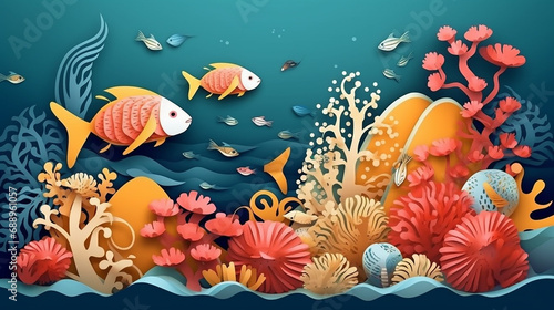 Beautiful illustration of underwater scene with coral. Generative AI © Petruk