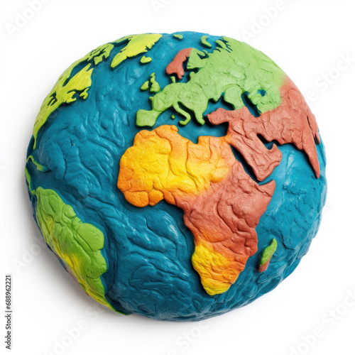 Plasticine model of planet Earth isolated on white background, clipping path included