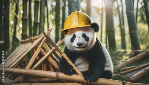 Architect Baby Panda is Building a Bamboo House in the Forest photo
