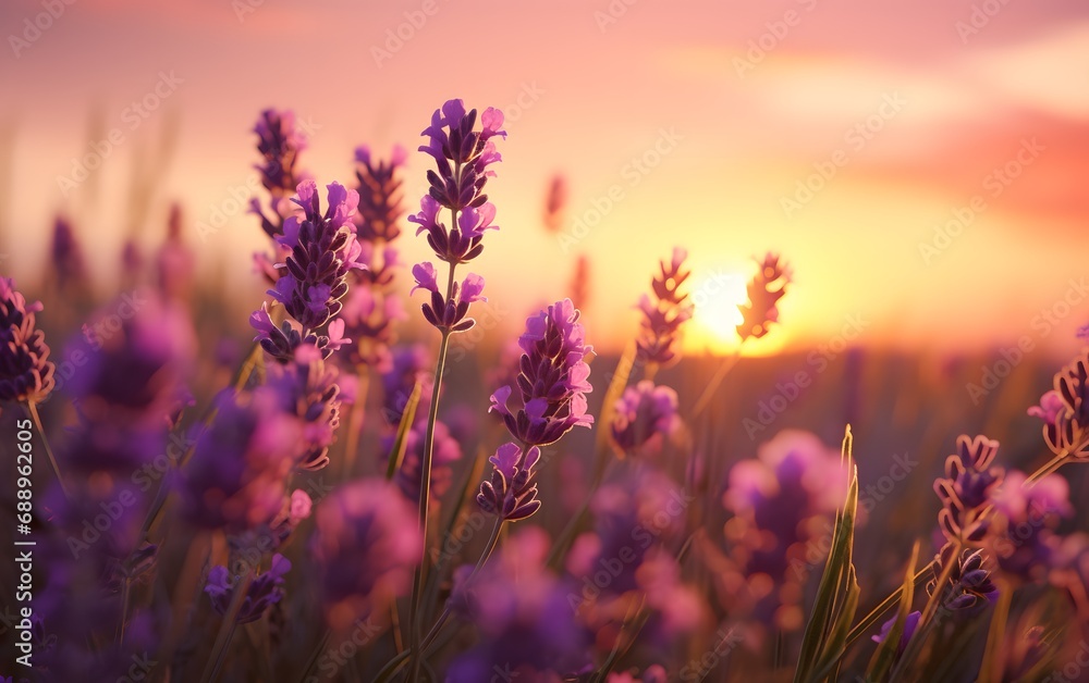 Obraz premium A Serene and Romantic View of Close up Lavender field during golden hour