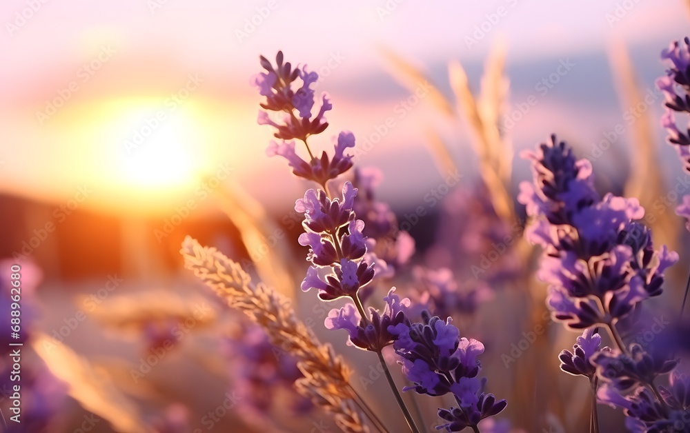 A Serene and Romantic View of Close up Lavender field during golden hour A Serene and Romantic View of Close up Lavender field during golden hour