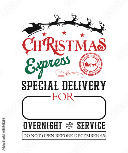 Santa's Special Delivery Christmas Gift Bag North Pole vintage Santa sack typographic art Design on white Background