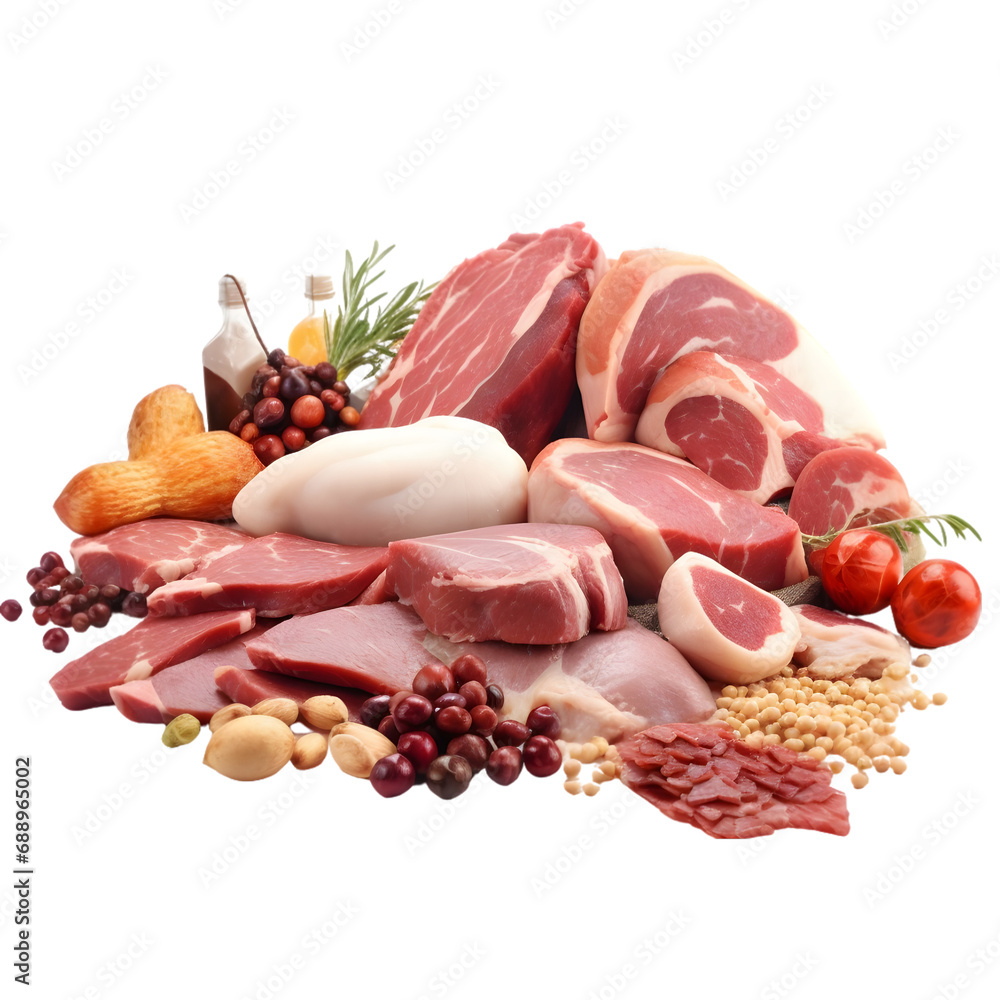 Lean Meats and Poultry, Whole Grains, Seeds and Nuts, isolate on white background