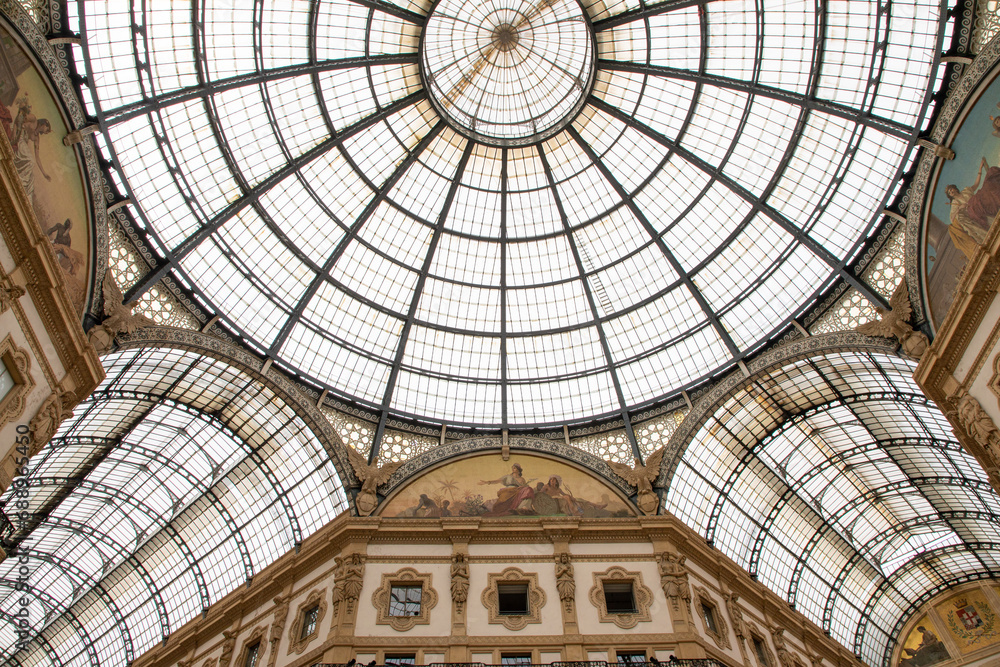 Milan Vittorio Emanuele II gallery dome ceiling mosaic glass in italy