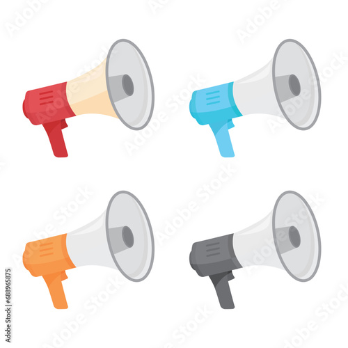 Colorful megaphone speaker vector illustration on white background. Loud speaker can use for sports activities, cheerleading, schools, director, athletic field and emergency response situations.