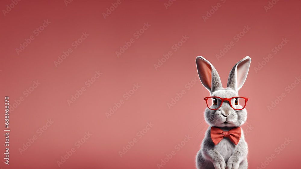 Fototapeta premium Rabbit isolated in red background