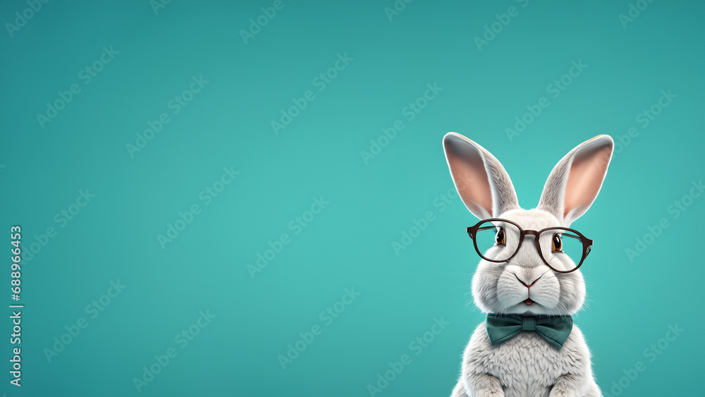 Fototapeta premium Rabbit isolated in turquoise background