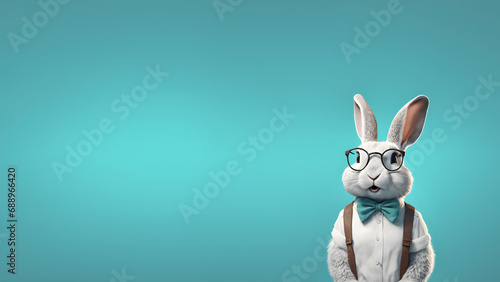 Rabbit isolated in turquoise background
