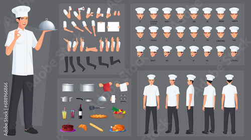 Chef, Cook Character Creation and Animation Pack, Man Wearing white Apron, with Kitchen Utensils, Mouth Animation and Lip Sync