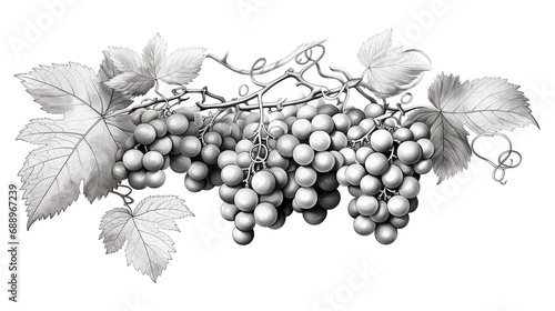 Handmade grapes berries. Leaves and branches. 