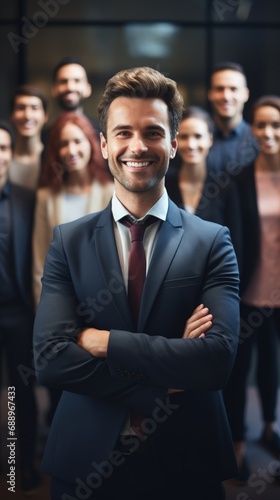 Professional Man in front of Blurred Background with Other Employees, Best Candidate Concept 