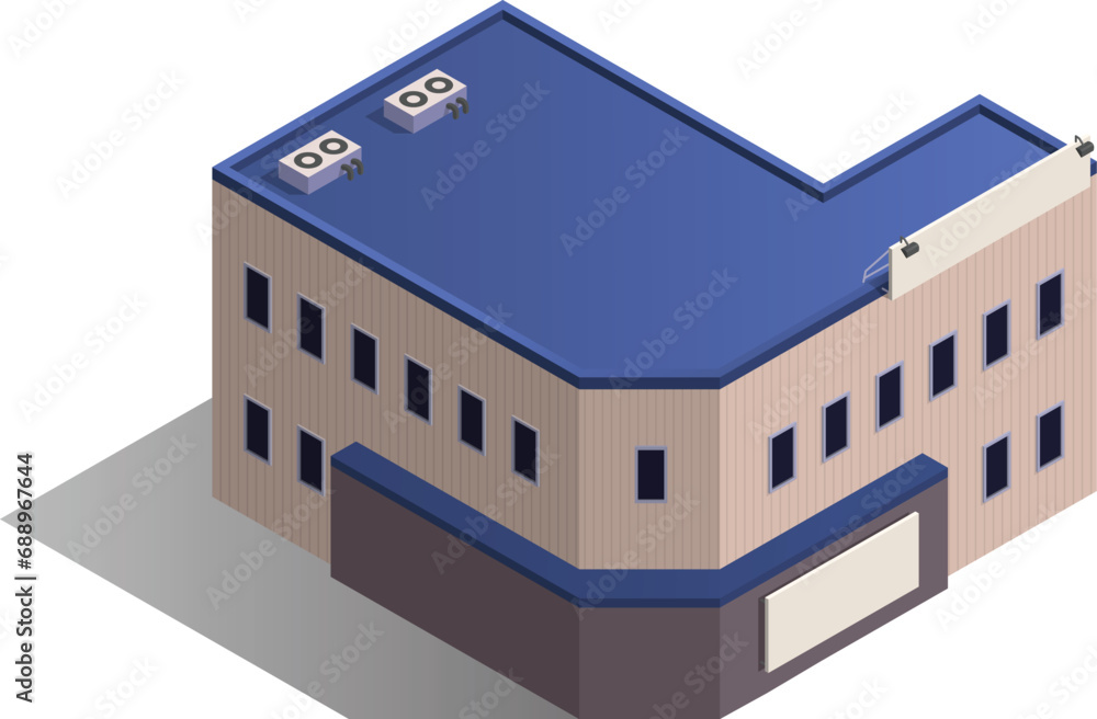 Isometric office building with name sign
