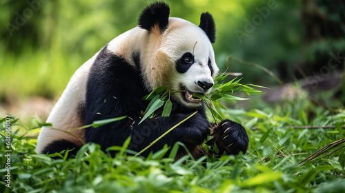 giant panda bear eating bamboo panda  AI Generative.
