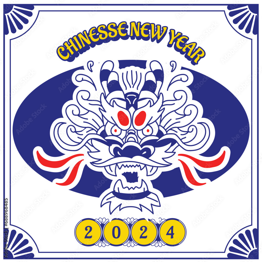 Chinesse New Year -  Classic line Retro Blue